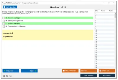 Avaya 72200X Avaya Aura Core Components Support Exam Practice test exam simulator test engine exam Prep practice test questions answers Image 1