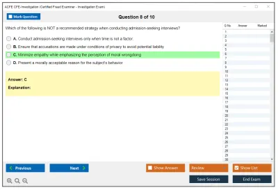 ACFE CFE-Investigation Certified Fraud Examiner (CFE) - Investigation Practice test exam simulator test engine exam Prep practice test questions answers Image 8