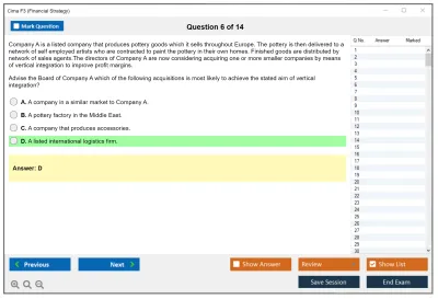 Cima F3 Financial Strategy Practice test exam simulator test engine exam Prep practice test questions answers Image 6