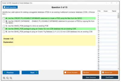 Oracle 1z0-060 Upgrade to Oracle Database 12c Practice test exam simulator test engine exam Prep practice test questions answers Image 3