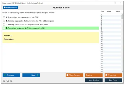 Alcatel-Lucent 4A0-102 Nokia Border Gateway Protocol Practice test exam simulator test engine exam Prep practice test questions answers Image 1
