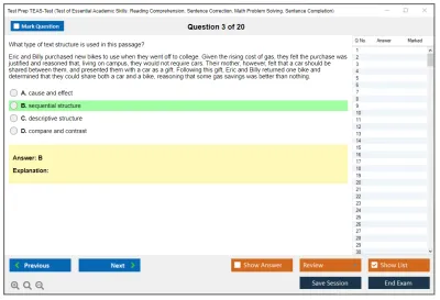 Test Prep TEAS-Test Test of Essential Academic Skills: Reading Comprehension, Sentence Correction, Math Problem Solving, Sentence Completion Practice test exam simulator test engine exam Prep practice test questions answers Image 3
