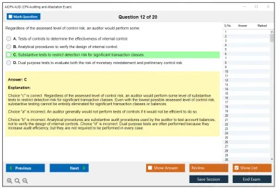 AICPA AUD CPA Auditing and Attestation Exam Practice test exam simulator test engine exam Prep practice test questions answers Image 12
