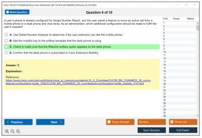 Cisco 300-815 Implementing Cisco Advanced Call Control and Mobility Services (CLACCM) Practice test exam simulator test engine exam Prep practice test questions answers Image 6
