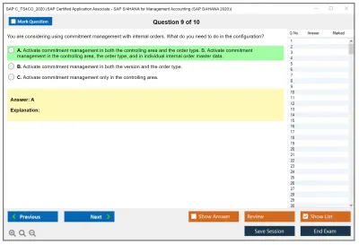 SAP C_TS4CO_2020 SAP Certified Application Associate - SAP S/4HANA for Management Accounting (SAP S/4HANA 2020) Practice test exam simulator test engine exam Prep practice test questions answers Image 9
