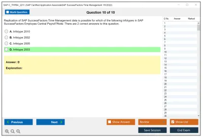 SAP C_THR94_2211 SAP Certified Application AssociateSAP SuccessFactors Time Management 1H/2022 Practice test exam simulator test engine exam Prep practice test questions answers Image 10
