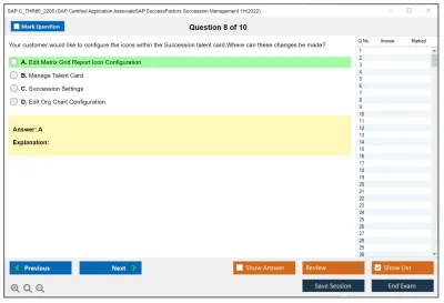 SAP C_THR85_2205 SAP Certified Application AssociateSAP SuccessFactors Succession Management 1H/2022 Practice test exam simulator test engine exam Prep practice test questions answers Image 8