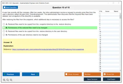 EMC DES-1423 Specialist - Implementation Engineer, Isilon Solutions Exam Practice test exam simulator test engine exam Prep practice test questions answers Image 10