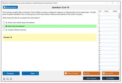 Salesforce Certified-Business-Analyst Salesforce Certified Business Analyst Practice test exam simulator test engine exam Prep practice test questions answers Image 12