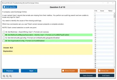 Microsoft MS-220 Troubleshooting Microsoft Exchange Online Practice test exam simulator test engine exam Prep practice test questions answers Image 5