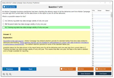 Adobe AD0-E327 Adobe Campaign Classic Business Practitioner - Certified Expert Practice test exam simulator test engine exam Prep practice test questions answers Image 7