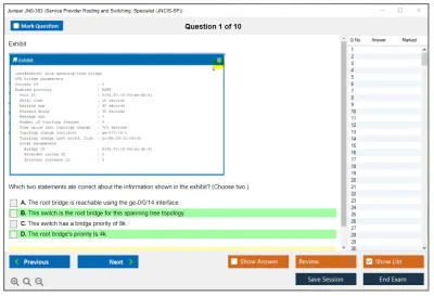 Juniper JN0-363 Service Provider Routing and Switching, Specialist (JNCIS-SP) Practice test exam simulator test engine exam Prep practice test questions answers Image 1