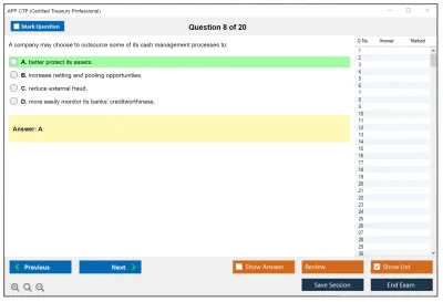 AFP CTP Certified Treasury Professional Practice test exam simulator test engine exam Prep practice test questions answers Image 8