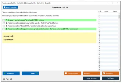 Acquia Acquia-Certified-Site-Builder-D8 Acquia Certified Site Builder - Drupal 8 Practice test exam simulator test engine exam Prep practice test questions answers Image 2