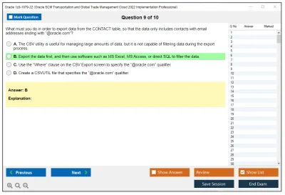 Oracle 1z0-1079-22 Oracle SCM Transportation and Global Trade Management Cloud 2022 Implementation Professional Practice test exam simulator test engine exam Prep practice test questions answers Image 9