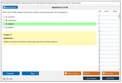 Test Prep MCAT-Test Medical College Admission Test: Verbal Reasoning, Biological Sciences, Physical Sciences, Writing Sample Practice test exam simulator test engine exam Prep practice test questions answers Image 6