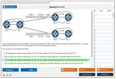 Juniper JN0-663 Service Provider Routing and Switching Professional (JNCIP-SP) Practice test exam simulator test engine exam Prep practice test questions answers Image 6