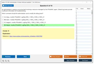 Veritas VCS-260 Administration of Veritas InfoScale Availability 7.3 for UNIX/Linux Practice test exam simulator test engine exam Prep practice test questions answers Image 8