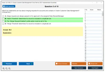 Oracle 1z0-1063-21 Oracle Customer Data Management Cloud Service 2021 Implementation Essentials Practice test exam simulator test engine exam Prep practice test questions answers Image 5