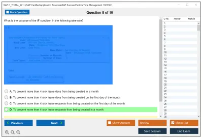 SAP C_THR94_2211 SAP Certified Application AssociateSAP SuccessFactors Time Management 1H/2022 Practice test exam simulator test engine exam Prep practice test questions answers Image 8