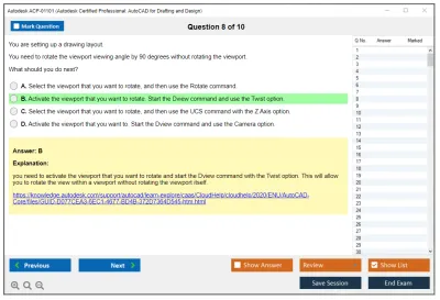 Autodesk ACP-01101 Autodesk Certified Professional in AutoCAD for Design and Drafting Practice test exam simulator test engine exam Prep practice test questions answers Image 8