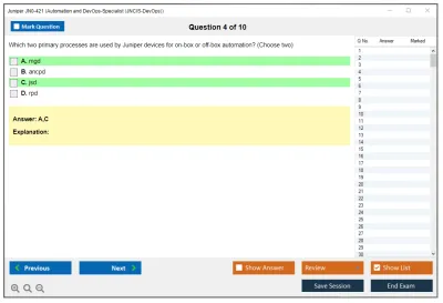 Juniper JN0-421 Automation and DevOps-Specialist (JNCIS-DevOps) Practice test exam simulator test engine exam Prep practice test questions answers Image 4