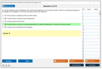 Cloud Security Alliance CCSK Certificate of Cloud Security Knowledge (v5.0) Practice test exam simulator test engine exam Prep practice test questions answers Image 2