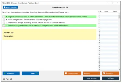 Adobe AD0-E406 Adobe Target Business Practitioner Expert Practice test exam simulator test engine exam Prep practice test questions answers Image 4
