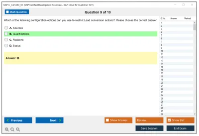 SAP C_C4H460_01 SAP Certified Development Associate - SAP Cloud for Customer 1911 Practice test exam simulator test engine exam Prep practice test questions answers Image 9