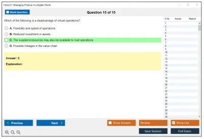 Cima E1 Managing Finance in a Digital World Practice test exam simulator test engine exam Prep practice test questions answers Image 15