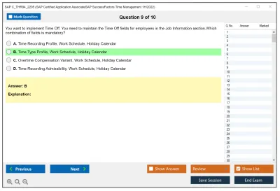 SAP C_THR94_2205 SAP Certified Application AssociateSAP SuccessFactors Time Management 1H/2022 Practice test exam simulator test engine exam Prep practice test questions answers Image 9