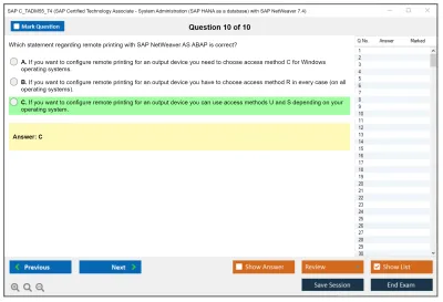 SAP C_TADM55_74 SAP Certified Technology Associate - System Administration (SAP HANA as a database) with SAP NetWeaver 7.4 Practice test exam simulator test engine exam Prep practice test questions answers Image 10