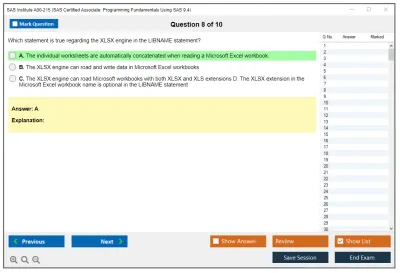 SAS Institute A00-215 SAS Certified Associate: Programming Fundamentals Using SAS 9.4 Practice test exam simulator test engine exam Prep practice test questions answers Image 8