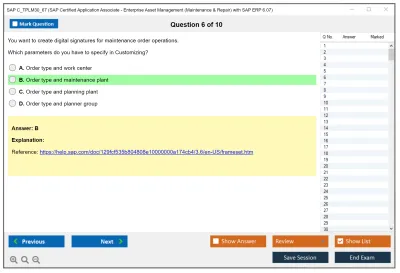 SAP C_TPLM30_67 SAP Certified Associate - SAP Maintenance & Repair with ERP 6.0 EHP7 Practice test exam simulator test engine exam Prep practice test questions answers Image 6
