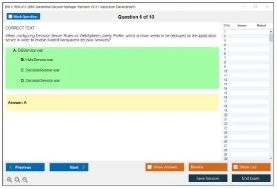 IBM C1000-010 IBM Operational Decision Manager Standard V8.9.1 Application Development Practice test exam simulator test engine exam Prep practice test questions answers Image 6