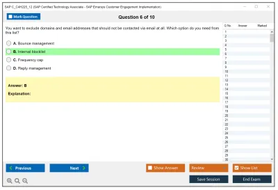 SAP C_C4H225_12 SAP Certified Associate - Implementation Consultant - SAP Emarsys Customer Engagement Practice test exam simulator test engine exam Prep practice test questions answers Image 6