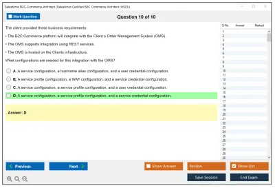 Salesforce B2C-Commerce-Architect Salesforce Certified B2C Commerce Architect Practice test exam simulator test engine exam Prep practice test questions answers Image 10