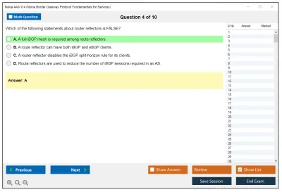 Nokia 4A0-114 Nokia Border Gateway Protocol Fundamentals for Services Practice test exam simulator test engine exam Prep practice test questions answers Image 4