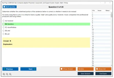 Test Prep COMPASS-Test Computer-adaptive Placement, Assessment, and Support System: English, Math, Writing Practice test exam simulator test engine exam Prep practice test questions answers Image 9