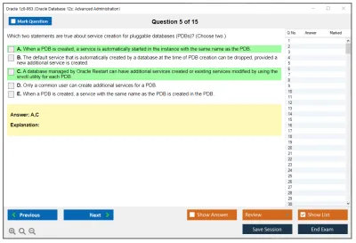 Oracle 1z0-063 Oracle Database 12c: Advanced Administration Practice test exam simulator test engine exam Prep practice test questions answers Image 5