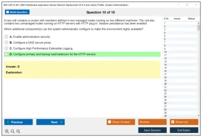 IBM C9510-401 D Application Server Network Deployment V8.5.5 and Liberty Profile System Administration Practice test exam simulator test engine exam Prep practice test questions answers Image 10