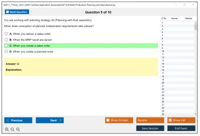SAP C_TS422_2021 SAP Certified Associate - SAP S/4HANA Production Planning and Manufacturing Practice test exam simulator test engine exam Prep practice test questions answers Image 9