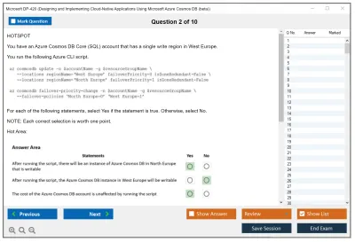 Microsoft DP-420 Designing and Implementing Cloud-Native Applications Using Microsoft Azure Cosmos DB Practice test exam simulator test engine exam Prep practice test questions answers Image 2