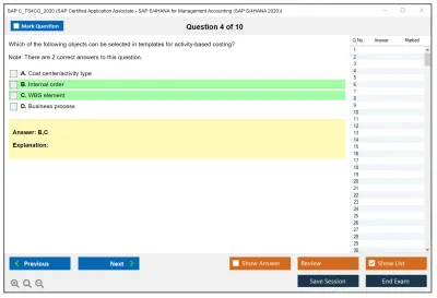 SAP C_TS4CO_2020 SAP Certified Application Associate - SAP S/4HANA for Management Accounting (SAP S/4HANA 2020) Practice test exam simulator test engine exam Prep practice test questions answers Image 4
