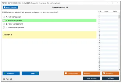 RSA 050-SEPROGRC-01 RSA Certified SE Professional in Governance, Risk and Compliance Practice test exam simulator test engine exam Prep practice test questions answers Image 6