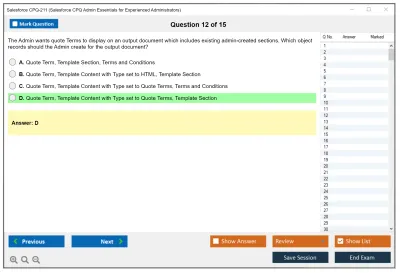 Salesforce CPQ-211 Salesforce CPQ Admin Essentials for Experienced Administrators Practice test exam simulator test engine exam Prep practice test questions answers Image 12