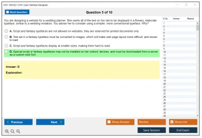 CIW 1D0-621 CIW User Interface Designer Practice test exam simulator test engine exam Prep practice test questions answers Image 5