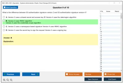 EMC DES-1B31 Specialist - Systems Administrator, Elastic Cloud Storage (ECS) Exam Practice test exam simulator test engine exam Prep practice test questions answers Image 9
