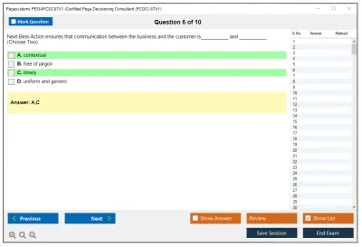 Pegasystems PEGAPCDC87V1 Certified Pega Decisioning Consultant (PCDC) 87V1 Practice test exam simulator test engine exam Prep practice test questions answers Image 6