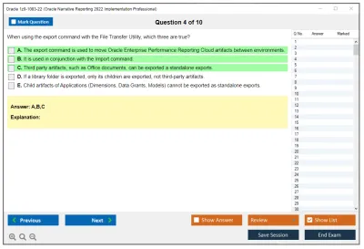 Oracle 1z0-1083-22 Oracle Narrative Reporting 2022 Implementation Professional Practice test exam simulator test engine exam Prep practice test questions answers Image 4